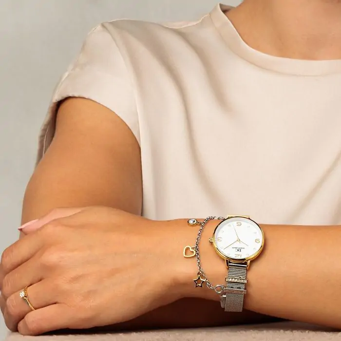 Damen Uhr mit gold Quarz | Armkette tlw. Dorotheum Stahl Juwelier